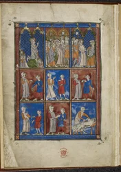 Sloane MS 1977 fol.5v 聖書と医療のシーンを示す 9 つのミニチュア、Chirurgia