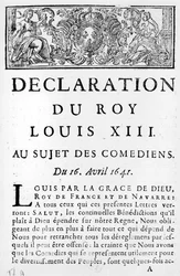 1641年4月16日、コメディアンに関するルイ13世の声明（1601-43）