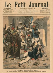 1907年4月7日、モロッコのフランス人医師モシャンのストーニング、「Le Petit Journal」のイラスト、サプリメントイラスト