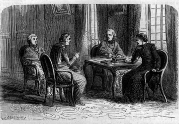 教皇グレゴワール16世の任期中（1831年から1846年の間）のイエズス会総長会議。モーリス・ラシャトレ著『Histoire des Papes-Rois-Queen and Empereurs a travers les centuries』に掲載されている図版。