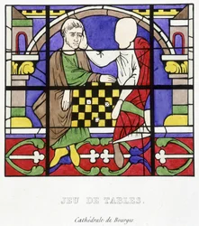 テーブルゲーム。Ferdinand de Lasteyrie著「Histoire de la peinture sur verre」に掲載されている中世のステンドグラスのFac simileを紹介します。