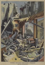 フランス、ロニョーナスのカフェで起きたアセチレンガスの大爆発（カラーリトグラフ