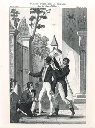 ルイ・ベノワ・ピカール（1769-1828）の喜劇「フィリベールの二人」より、エレガントな姿の俳優クロゼル、1818年頃（エングレーヴィング）（モノクロ写真