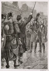 1851年12月4日、サンアントワーヌバリケードでのビクターシェルシェル（1804-93）の逮捕
