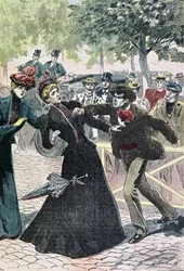 エリザベス暗殺（1837-98）1898年9月10日、ルッケニによるオーストリアの女帝、ルペルラン、1898年のイラスト（カラー彫刻）