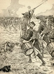 1800 年にイタリアのマレンゴの戦いは、ナポレオン ボナパルト率いるフランス軍とオーストリア軍の間で戦いました。 1917年に発行されたBuvard du Bon Marcheのアジェンダより。