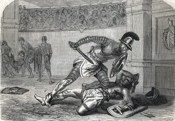 闘技場のグラディエーターの戦い（彫刻）1864年