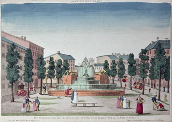 パリのブールバールデュテンプルにあるシャトードーの噴水（カラー彫刻）