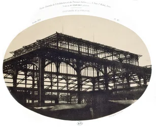 1856年のレヴュージェネラルデラルキテクチャーエデデトラヴァウの公衆によるハレス中央市場の建設（フォトリソ）