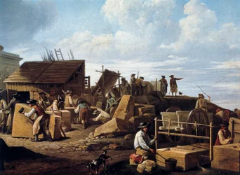 1786年、パリのホテル・ドゥ・サルムの建設（詳細）（油彩・キャンバス
