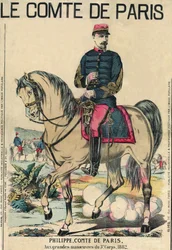 パリの伯爵です。フィリップ・ドルレアン（1838-1894）、彼の信奉者からはフランスの王位継承者とされていた。1889年3月30日にパリで発行された「Le Figaro, supplement」に掲載されたエングレーヴィング。