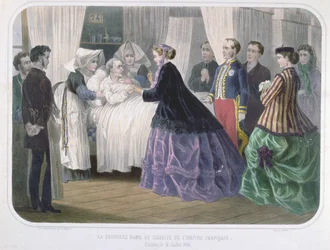 1866年7月4日、アミアンのコレラ被害者を訪ねたウジェニー女王（1829-1920）、1866-70年頃