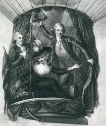 1784年に出版されたフルジェンスマリオンによるワンダフルバルーンアセントまたは空の征服による1784年9月15日のイングランドでの最初のバルーンアセント