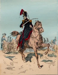 ルイ・フィリップ治世下のフランス軍（1830年～1848年） - 砲兵隊 - 砲台の上の馬 - ルイ＝ブラン（1811年～1882年）の「1830年～1840年の6年間の歴史」に掲載された1882年の版画