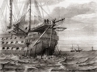 大西洋横断の電信ケーブルを敷設するHMSアガメムノン号（8月2日