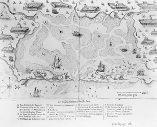 ケープコッドの港、パリ1313年に発行されたサミュエルドシャンプラン（1567-1635）によるシャンピュアの航海から