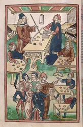 宝石店、1491年（色の木版画）