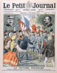 ポーランドの勝利、ワルシャワの中央通りの群衆によって称賛されているフランスの将校、1920年9月12日、ルプチジャーナルのイラストをカバー