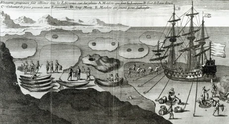 エスキモーとの造船同盟、バックミルデラポテリー（1663-1736）による「ヒストワールドゥラメリクセプテントリオナーレ」から、1753年に出版