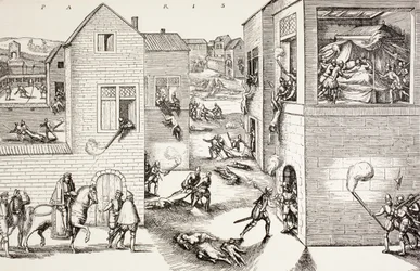 1572年8月のセントバーソロミューの大虐殺、ポールラクロワの「中世の軍事と宗教生活」によるロンドンc.1880の出版