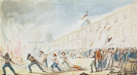 チュイルリーの撮影、1792年8月10日（カラー彫刻）