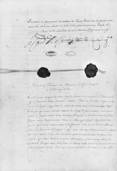 ジュールマザリン枢機卿（1602-61）とドンルイスメンデスデハロ（1598-1661）が署名したピレネー条約（1659年11月7日）