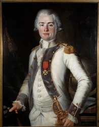 ロスタンジュの子爵Jean-Louis de Lostanges (1752-1822) サン・ルイの十字架をつけた歩兵大尉、エコール・フランセーズの匿名の肖像画。1786年、Musee de l