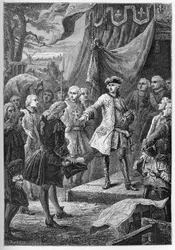 オーストリア継承戦争（1740年～1748年） - 1747年にルイ15世の前に姿を現した連合州の大使 - オーストリア継承戦争（1740年～48年） - フランス王ルイ15世とオランダ大使 - エングレーヴィング "