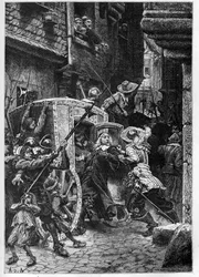 1648年、アンヌ・ドートリッシュ（1601-1666）の命令によりピエール・ブルッセル（1575-1654）が逮捕され、民衆の動揺（バリケードの時代）とフロンドを引き起こしたこと - パリ議会の評議員で「父」と呼ばれたピエール・ド・ブルッセルの逮捕