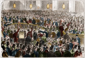1867年、パリ証券取引所の取引所エージェントのバスケット。