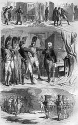 クロード・フランソワ・ド・マレ（Claude-Francois Malet）（1754-1812）帝国軍の将軍で、1812年にナポレオンに対するクーデターを起こした人物の、ロシア撤退中の陰謀図。Histoire des Papes-Rois-Queen and Empereurs a travers les centuries」に掲載されたエングレーヴィング。