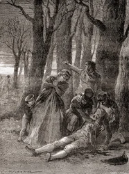シャンゼリゼ通りで13回刺されたフィリップ・ルボンの死（1870年頃に出版された「Les Merveilles de la Science」より）（エングレーヴィング