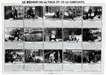 都会と田舎の医者とそれぞれの患者、19世紀後半にリヨンのJ.B.Gadolachez Cours de Brossesから出版されたものです。¿