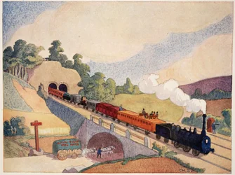 パリからルーアンへの最初の鉄道、M。チャールズサンラヴィル（fl.1920-30）による1837切手のコピー、ガブリエルハノトー（1853-1944）、1924年のフランチャイズネーションの歴史のイラスト