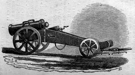1859年のリソルジメントにおけるブッファローラ橋（イタリア）の戦いで使用されたオーストリア軍の榴弾砲。1859年6月18日付「Le Monde Illustré」114号に掲載された図版。