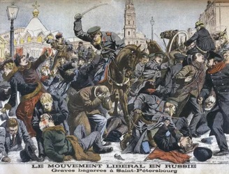 ロシアのリベラル運動、サンクトペテルブルクでの激しい乱闘、ルプティジャーナルからの挿絵：補足図解、1904年12月25日