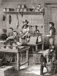 19世紀の銃用綿の製造風景（1870年頃発行の「科学の傑作」より）（彫刻
