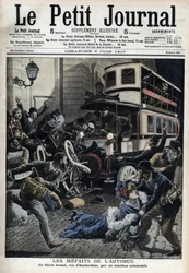 バスの誤食：アムステルダムのパリ通りでバスに押しつぶされた心臓病患者 「Le Petit journal」1907年6月号（彫刻