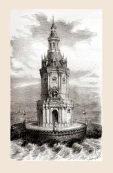フランスのジロンド河口近くにある17世紀に建てられたコルドゥアン灯台（1870年頃発行の「Les Merveilles de la Science」に掲載されていたもの）。