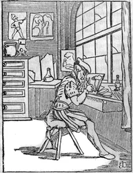 16世紀のガラスに描かれた画家（ヴィトリピクター）。