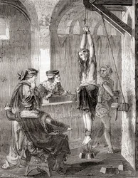 中世に魔術の罪で告発された女性の拷問、『Les Merveilles de la Science』より、1870年頃刊行