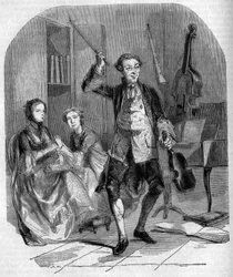 ヴァイオリニストで作曲家のJean Philippe (Jean-Philippe) Rameau (1683-1764)が、家族のメンバーに囲まれて作曲したもの。アンドリューによるエングレーヴィング