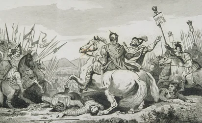 テオドリックは、1840年に出版されたコラートの「歴史史」から、シャロン近くのアティラとの戦いで殺害された
