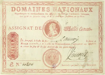 Louis XVI（1754-93）1790の写真が描かれた千リブル紙幣