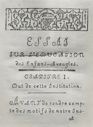 1786年に発行されたValentin Hauy（1745-1822）の盲目の教育に関するエッセイの最初の章のタイトルページ