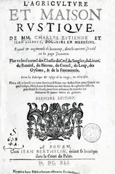 チャールズエスティエンヌによるLAgriculture et Maison Rustiqueのタイトルページ、1641年発行（活版印刷および彫刻）
