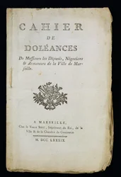 マルセイユの代理人、商人、船主の苦情書、1789年のタイトルページ