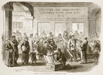 誓約の道具はパリの労働者に返還されました、1870年から1871年のフランスとドイツの間の戦争のカッセルの歴史からのイラスト