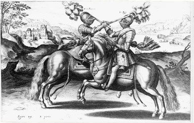 アンリ4世（1553-1610）とアントワーヌドプルビネル（1555-1620）の間のトーナメントシーン