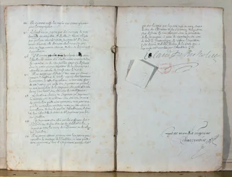 フランスアカデミーの法令からの2ページ、1635年（紙にインク）（179947も参照）